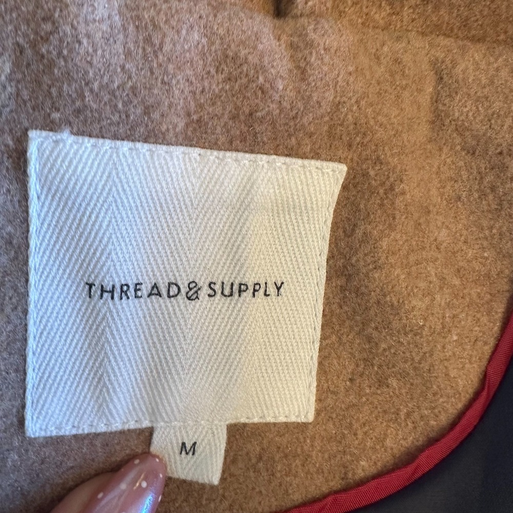 Thread Supply Peacoat Womens Medium M Wool Blend Camel Tan Coat Double Breasted - Picture 3 of 10
